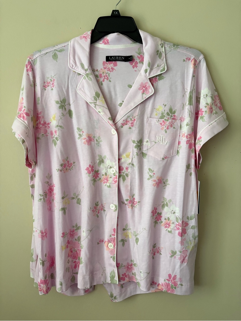 Ralph Lauren Pink Floral Short-Sleeve Pajama Top and Shorts 2Pc. Set Sz. 1X. New